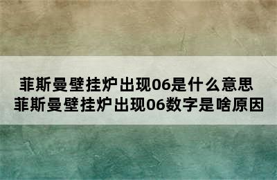 菲斯曼壁挂炉出现06是什么意思 菲斯曼壁挂炉出现06数字是啥原因